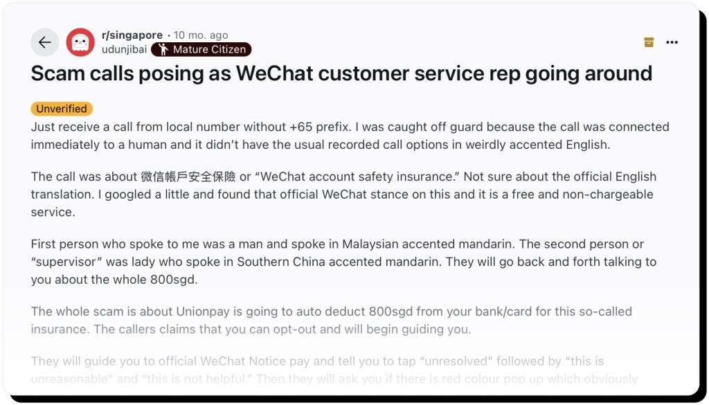Reddit user describes a WeChat scam they've encountered