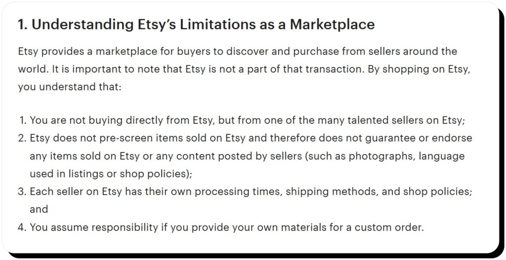 Etsy explains that they are not part of a transaction. Etsy is safe to use if you research the seller/buyer.