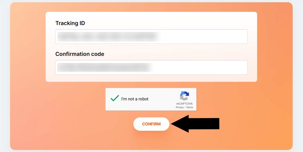 Radaris opt out tracking ID and confirmation code submission.