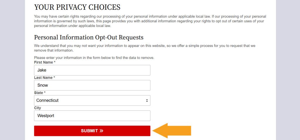 Name search to opt out of ConnecticutCourtRecords.us