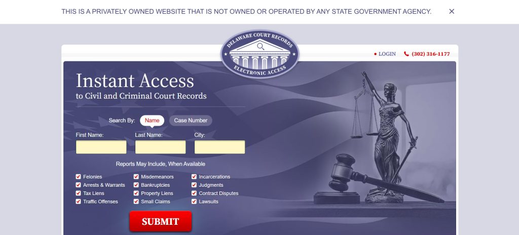 DelawareCourtRecords.us website home page