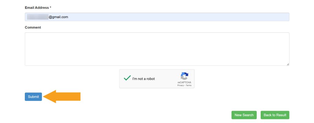 Submitting opt-out email on DelawareCourtRecords.us