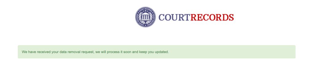 On-screen opt-out confirmation on DelawareCourtRecords.us