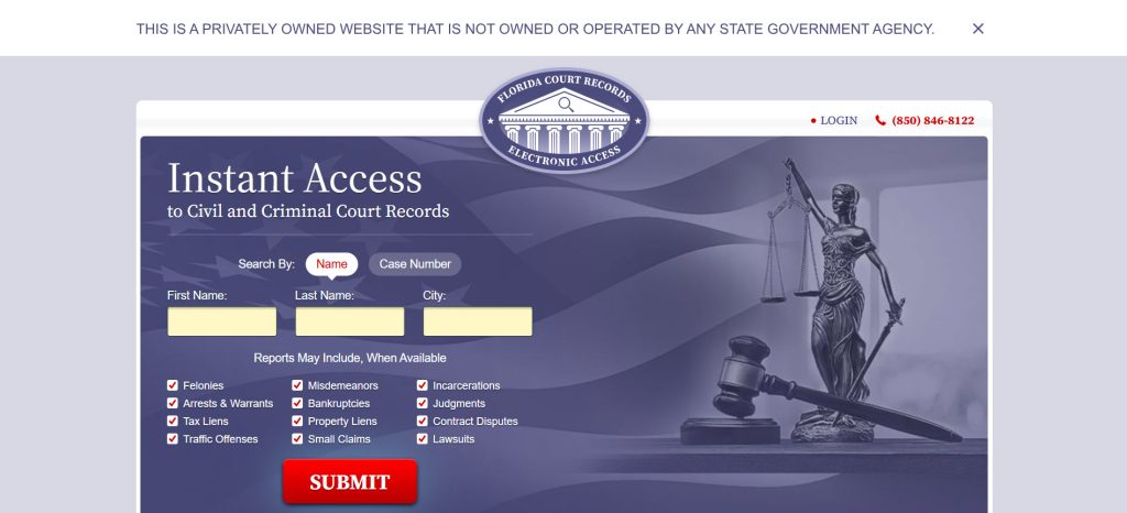 FloridaCourtRecords.us site home page