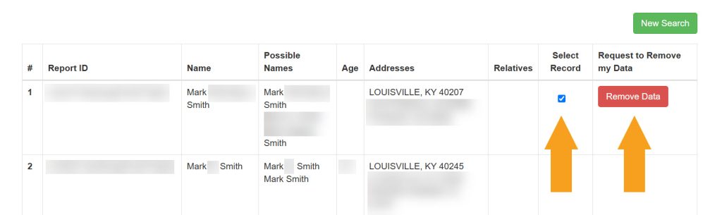 A selected record to remove from KentuckyCourtRecords.us