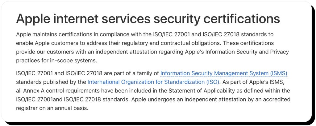Apple describes the security certifications it maintains, which ultimately make Apple password manager safe