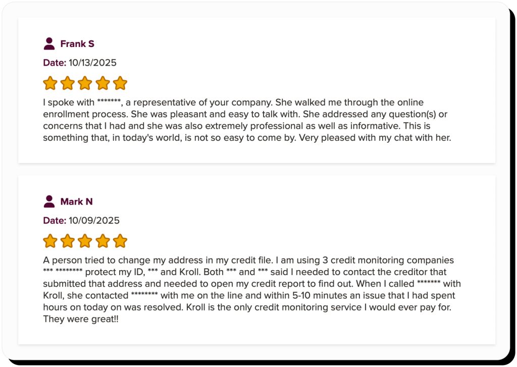 kroll identity monitoring reviews on BBB.org state positive experience