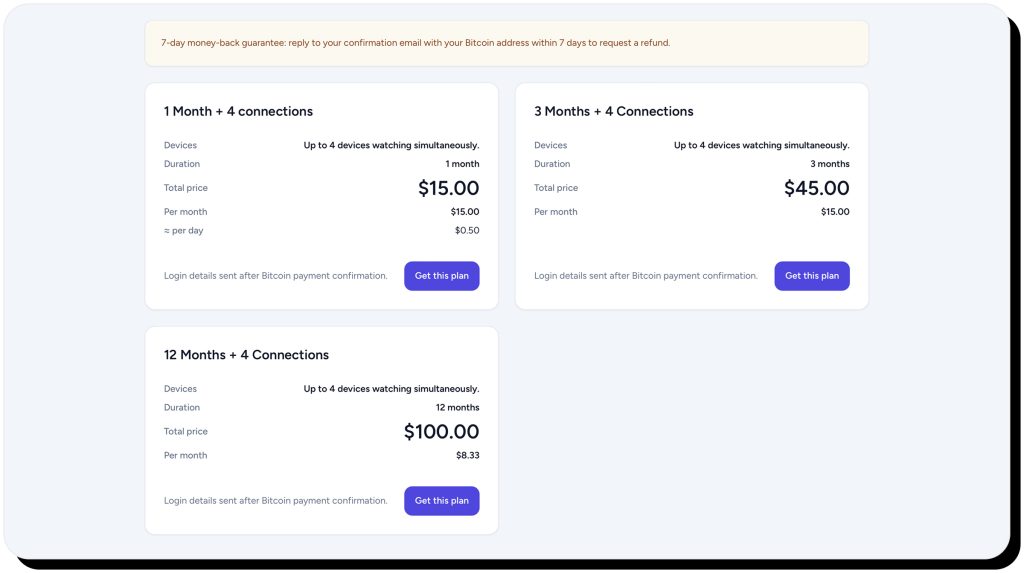 Subscription plans on TheTVApp.to