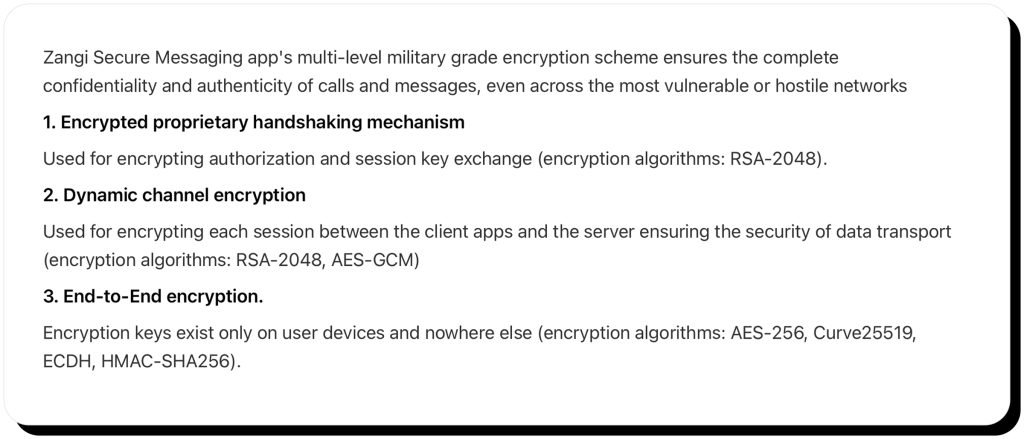 Zangi describes how its encryption works 