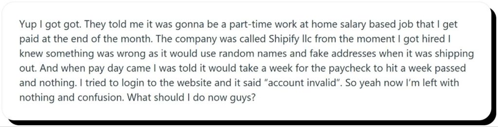 Reshipping work-from-home scam