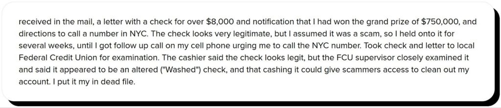 PCH Fake check deposits