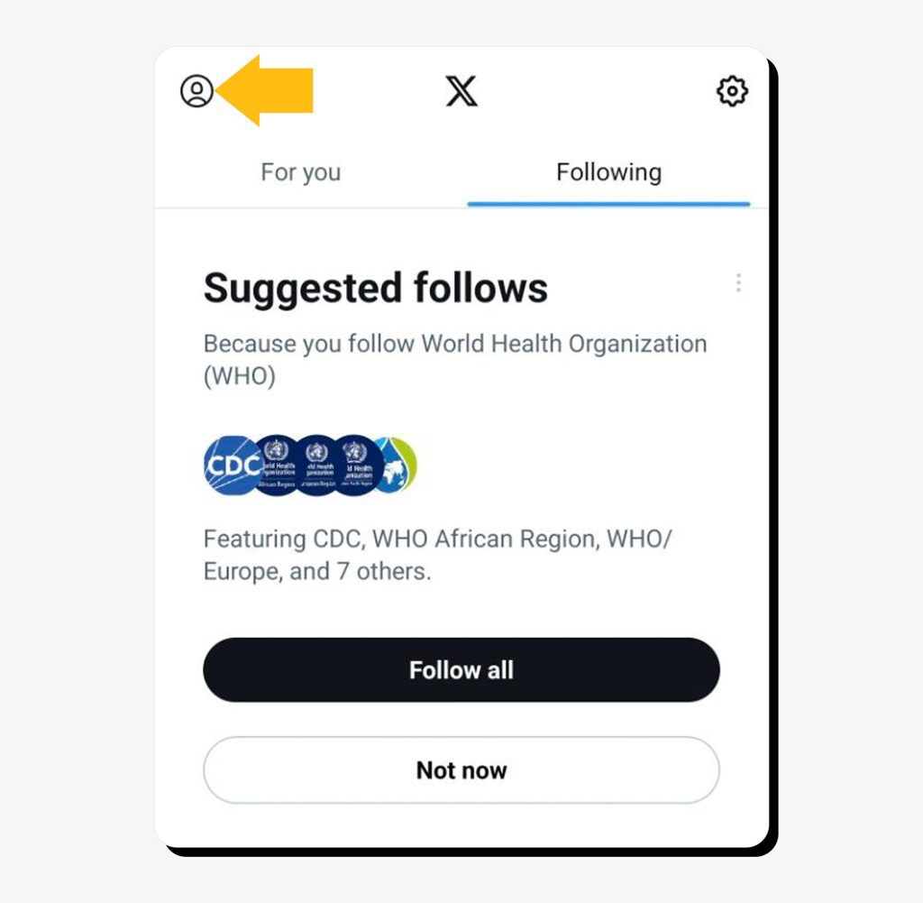 Clicking the profile icon on mobile on X to start deleting an account