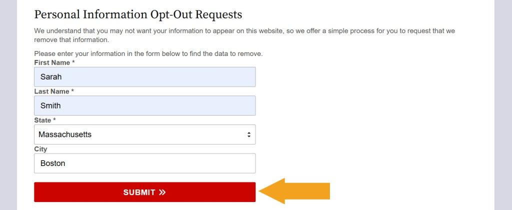 Looking a record up to opt out of MassachusettsCourtRecords.us