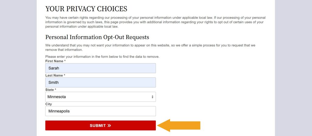 Person search page to opt out of MinnesotaCourtRecords.us