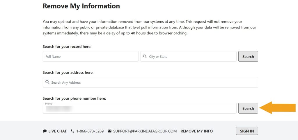 ParkinDataGroup.com record lookup to opt out