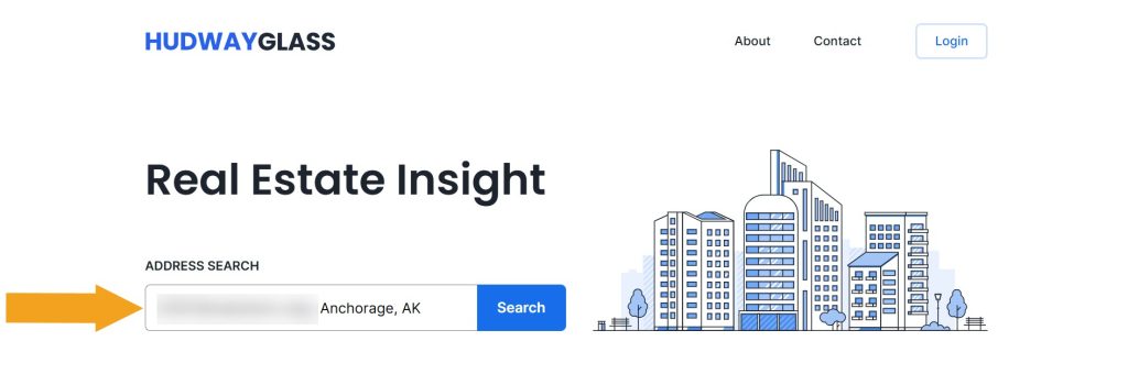 HudwayGlass.com home page with address lookup initiated