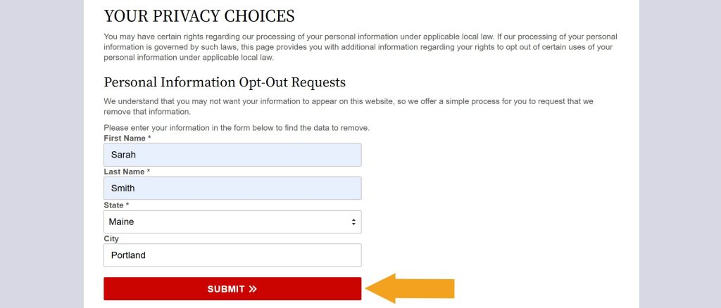 Person search page to opt out of MaineCourtRecords.us