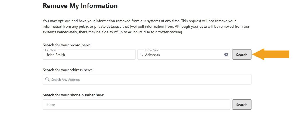 Record lookup to remove info from MyPropertyRecs.com