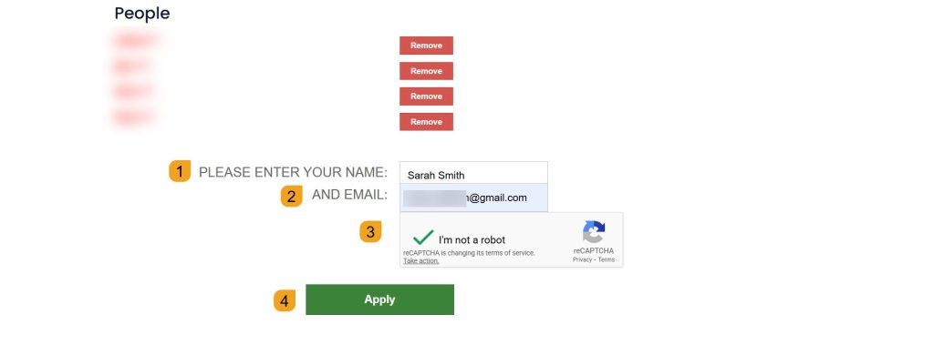 Submitting name and email to opt out of HudwayGlass.com