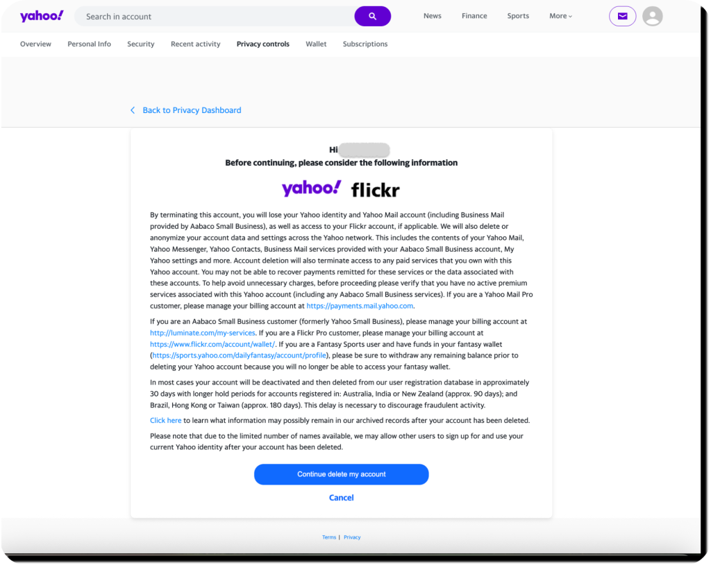 how do i delete a yahoo account_yahoo account termination screenshot 1