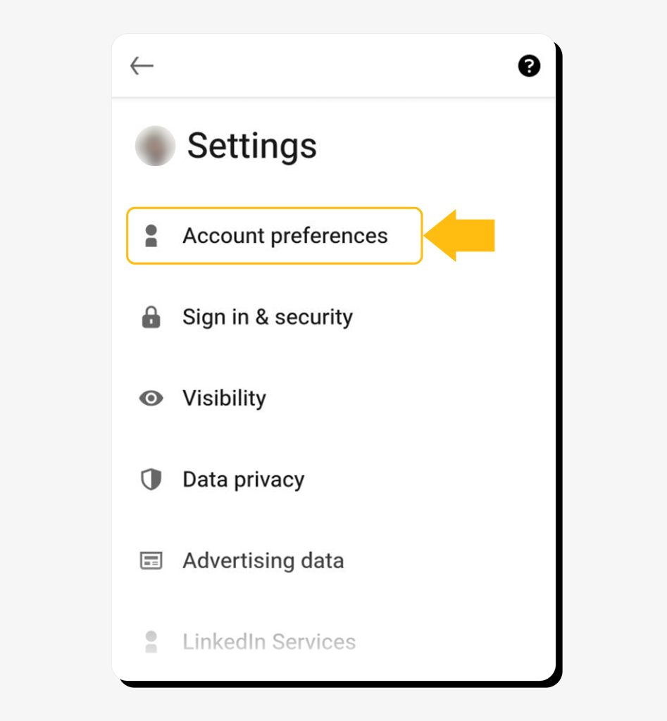 Tapping “Account preferences” to delete LinkedIn profile on mobile
