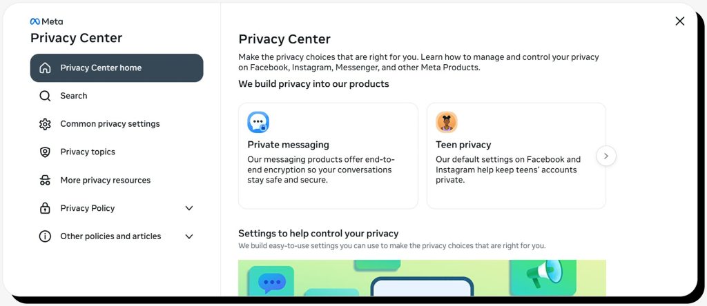 Privacy Center on Facebook