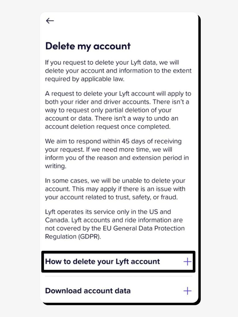 Once you’re ready to delete your account, tap How to delete your Lyft account.