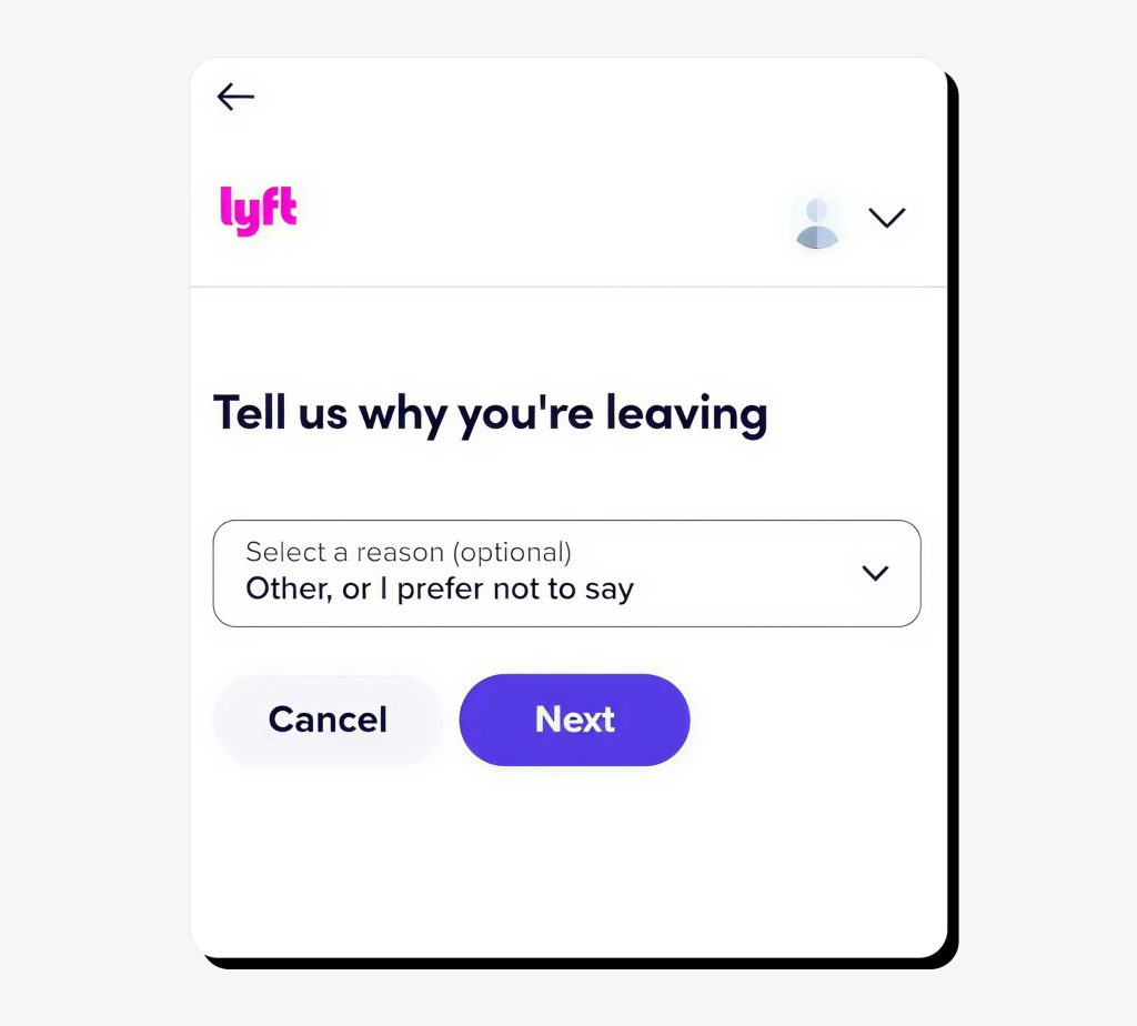 Choose the reason for deleting your account at the next step (optional).