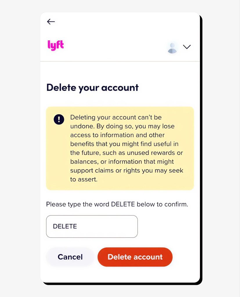 Type DELETE in the box and confirm by clicking Delete account.