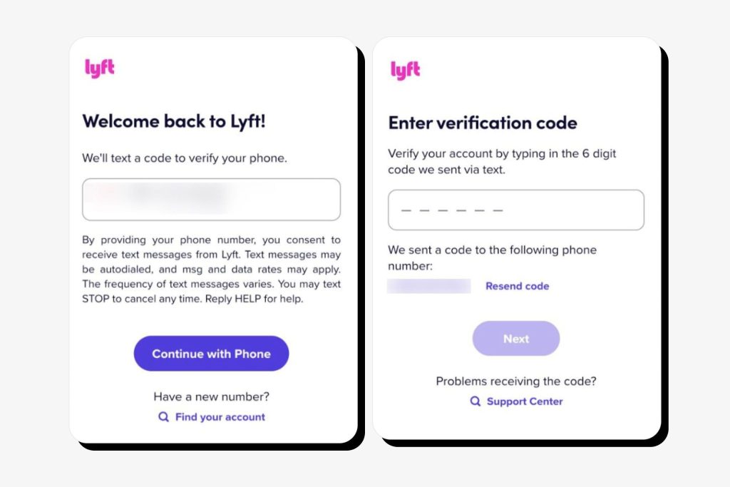 Next, verify your identity by entering the phone number associated with your Lyft account. Wait for the verification code to proceed with the deletion process.