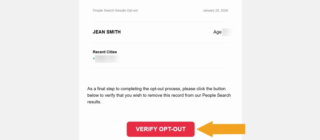 Peoplelooker opt-out verification email