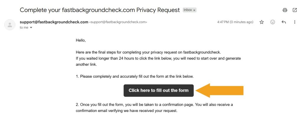 FastBackgroundCheck opt-out verification email