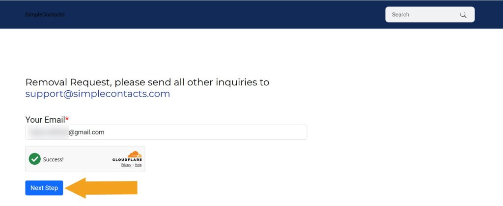 SimpleContacts.com opt-out email submission