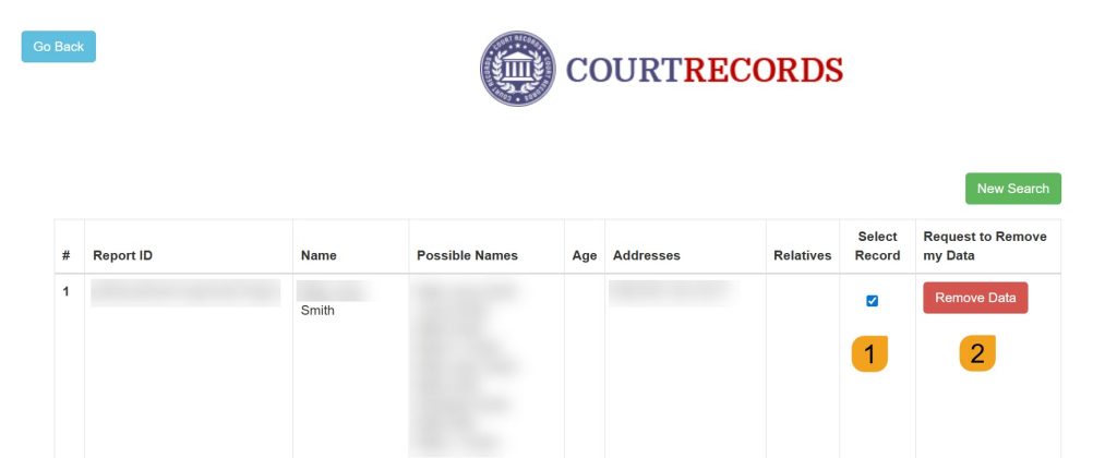 Selecting which record to remove from CourtRecords.us