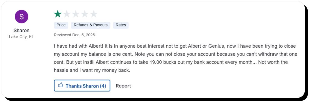 A 1-star review about Albert from Sharon on ConsumerAffairs
