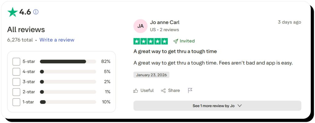 Albert's 4.6 rating on Trustpilot with a positive review from Jo anne Carl