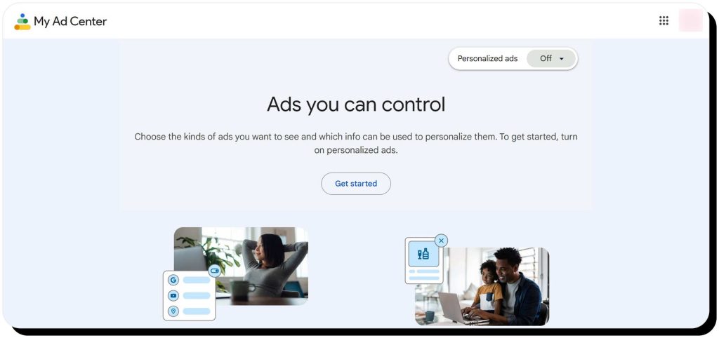 Google's My Ad Center page