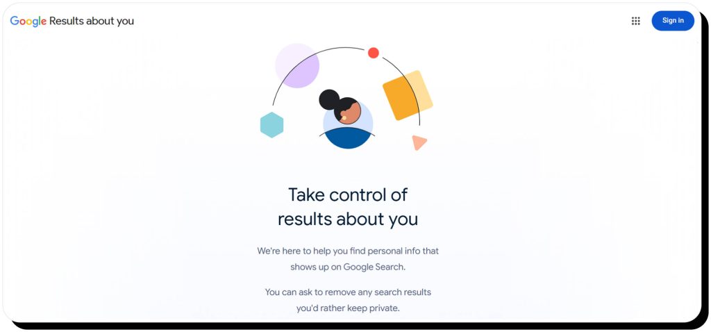 Google Results About You tool home page