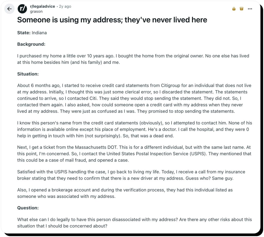What to do if someone uses your address without permission: risks, signs, and how to stop it_reddit