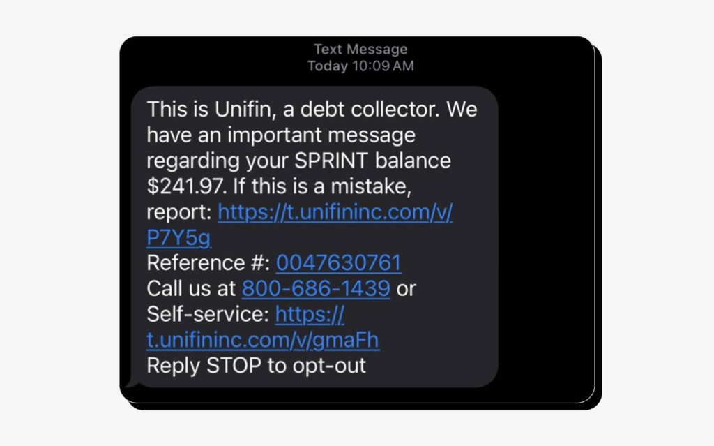 Example of a legitimate Unifin text