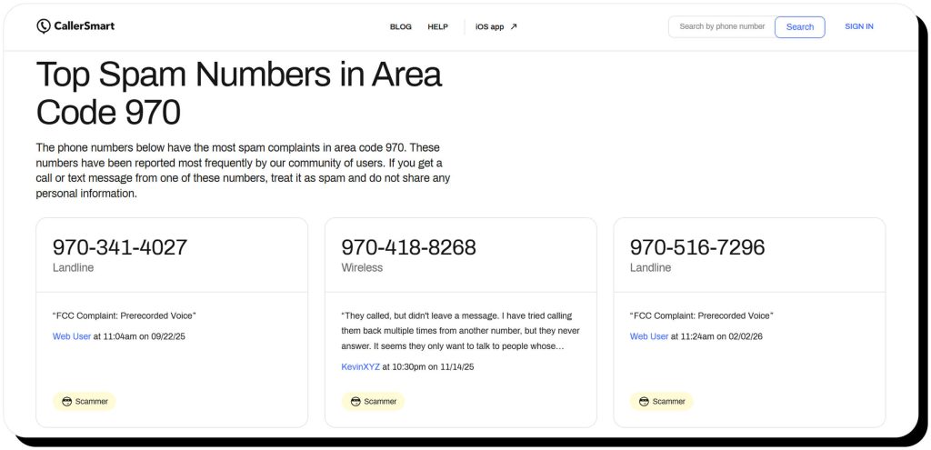CallerSmart lists top spam numbers in area code 970