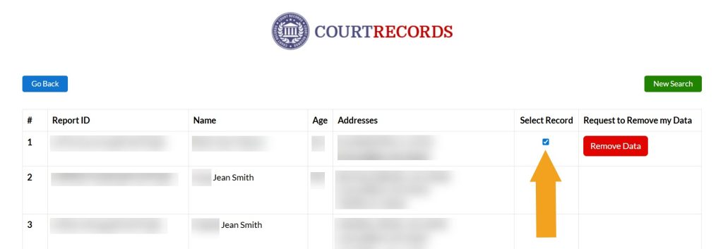 Selecting which record to remove from OhioCourtRecords.us