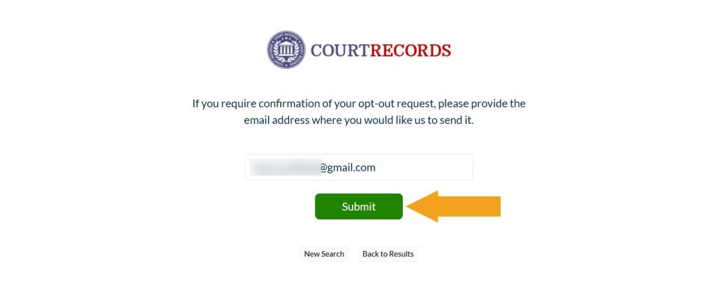 Submitting email to opt out of PennsylvaniaCourtRecords.us