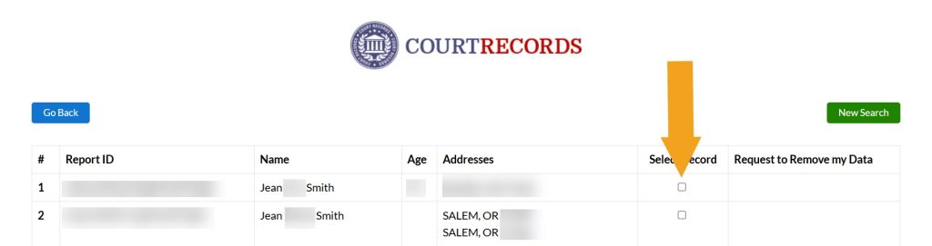 Selecting which record to remove from OregonCourtRecords.us