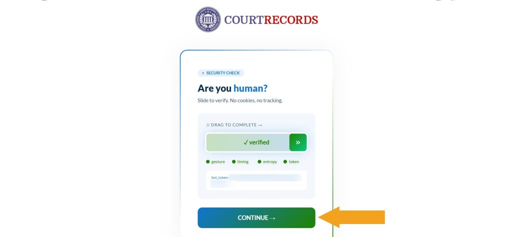 Completing a security check on TennesseeCourtRecords.us