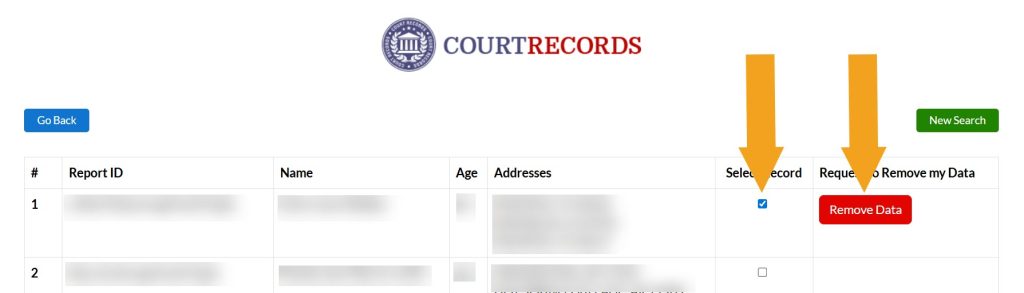 Selecting which record to remove from TennesseeCourtRecords.us