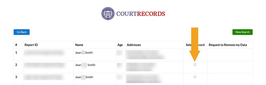 Selecting which record to remove from VirginiaCourtRecords.us