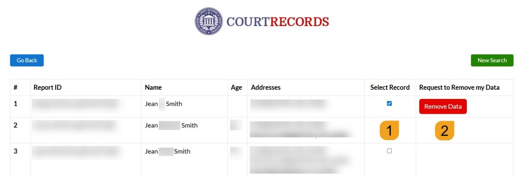 Selecting which record to remove from WestVirginiaCourtRecords.us