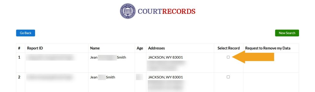 Selecting which record to remove from WyomingCourtRecords.us