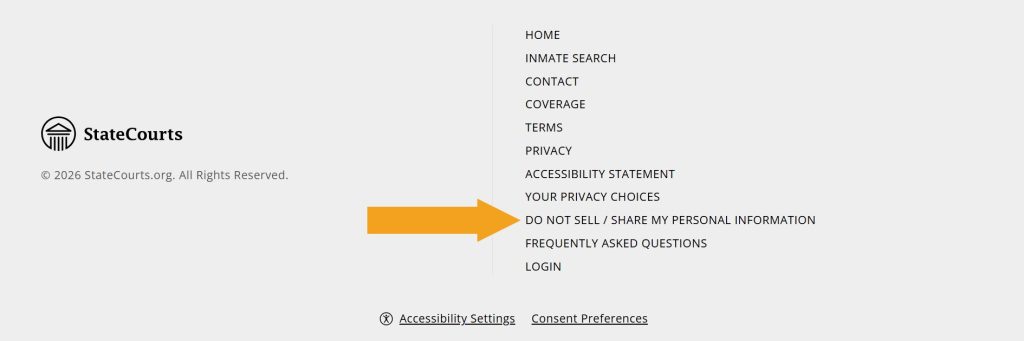 A "Do Not Sell / Share My Personal Information" link pointed at in the StateCourts.org footer